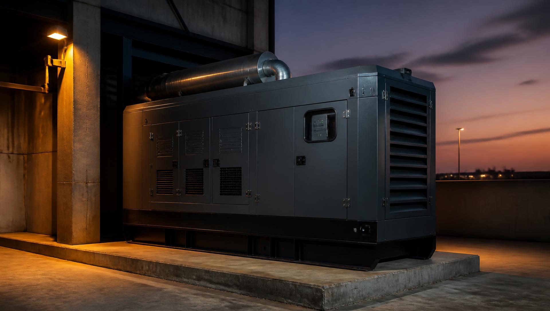 Groupe électrogène industriel insonorisé installé sur socle béton dans un site industriel au Maroc